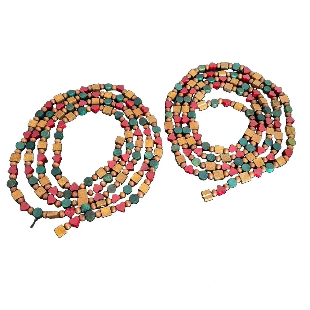 Vintage Wood Bead Garland Christmas Tree Mantle X 2 Each Strand 112